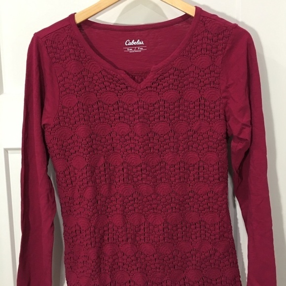CABELA’S long sleeve lace front top fuchsia - Picture 6 of 6
